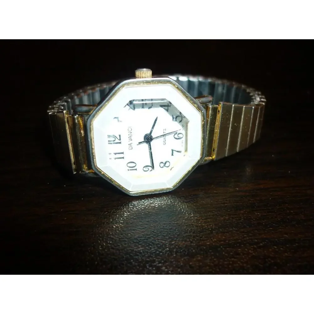 Da Vinci Quartz Watch Octagon Gold Tone Case Japan‎ Movement Expansion Band